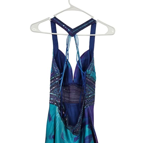 CACHE SZ 2 Y2K 90S BEADED SATIN BACKLESS PADDED BRA LINING PLEATED MAXI DRESS - Picture 7 of 7